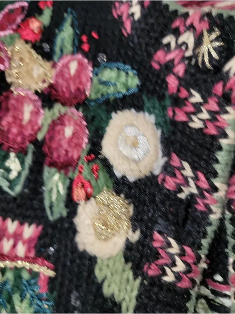 Vintage Heirloom Tiara International Christmas Sweater Crochet Beaded L - Picture 4 of 7